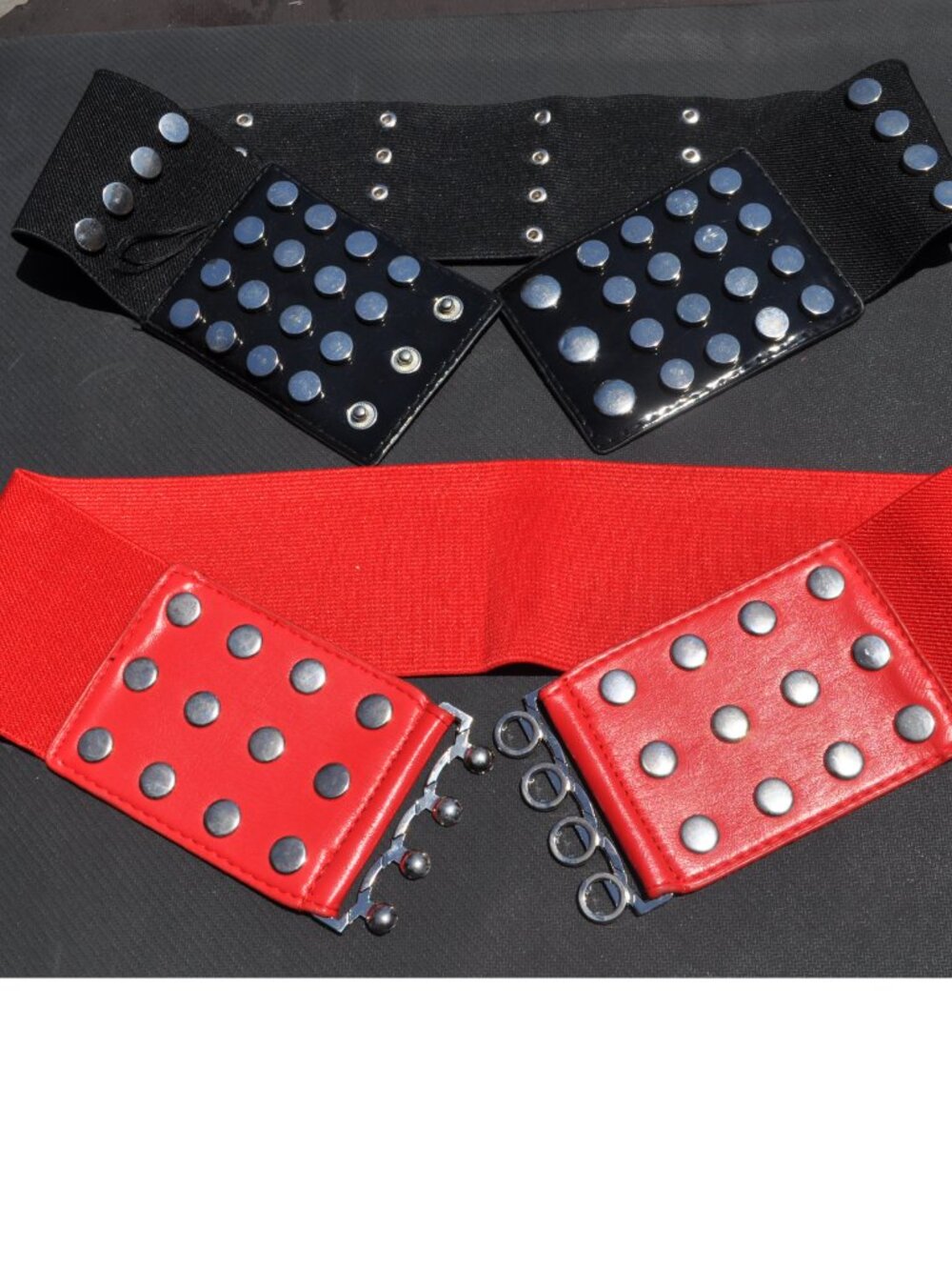 Women's Belt High Waist Wide Red and Black Elastic Punk Style belt lot of 2